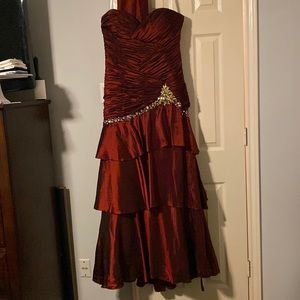 Formal Red Gown with Crystal Details and Shawl